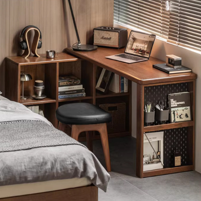 Nolan 120cm/140cm FAS-Graded Solid American Oak Wood Single Corner Storage Office Desk/Computer Table With Bookcase/Storage