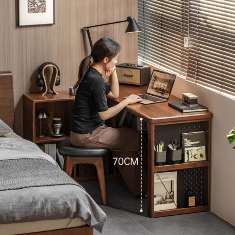 Nolan 120cm/140cm FAS-Graded Solid American Oak Wood Single Corner Storage Office Desk/Computer Table With Bookcase/Storage