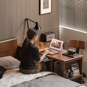 Nolan 120cm/140cm FAS-Graded Solid American Oak Wood Single Corner Storage Office Desk/Computer Table With Bookcase/Storage