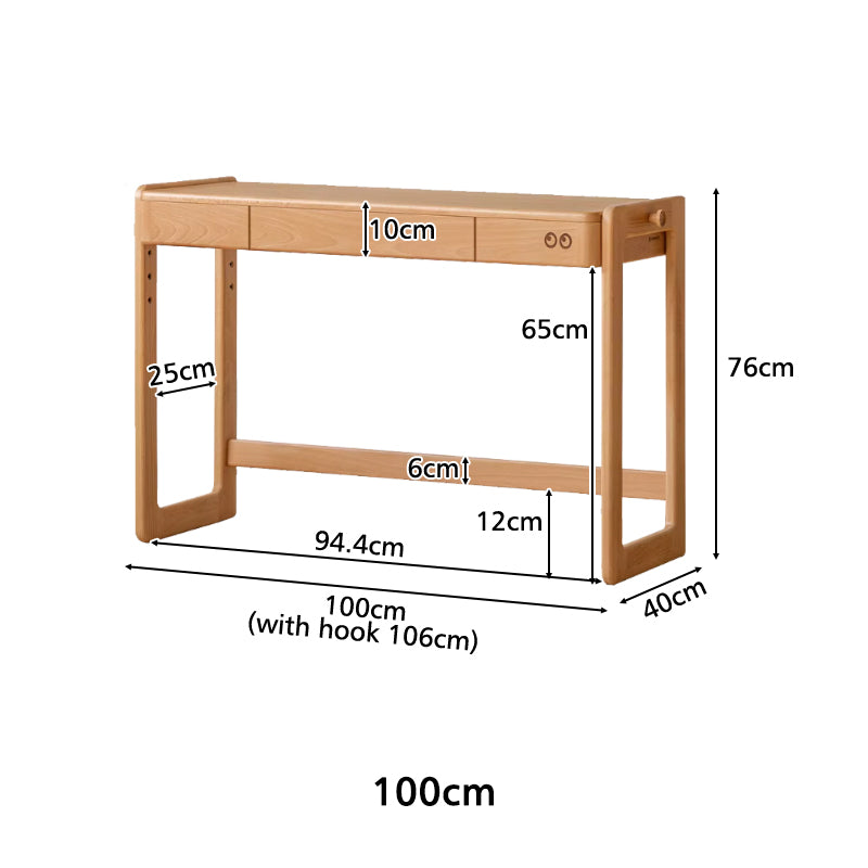 Penelope 80cm/100cm/120cm Solid Beech Wood Height Adjustable Single Study/Office Desk/Table With Drawer For Study Room
