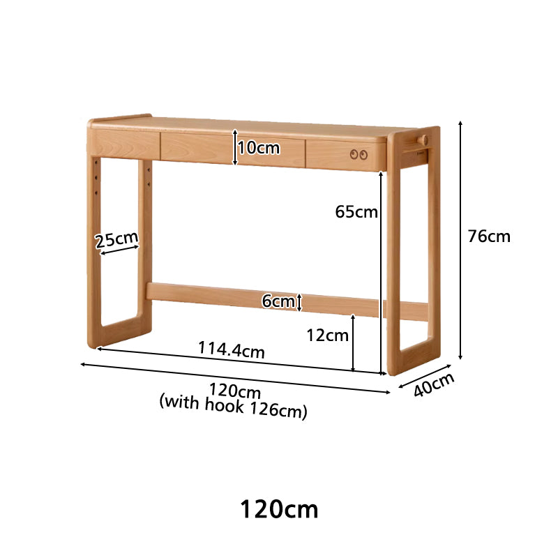 Penelope 80cm/100cm/120cm Solid Beech Wood Height Adjustable Single Study/Office Desk/Table With Drawer For Study Room