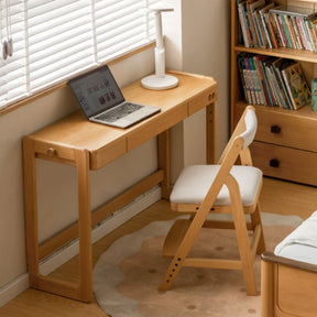 Penelope 80cm/100cm/120cm Solid Beech Wood Height Adjustable Single Study/Office Desk/Table With Drawer For Study Room