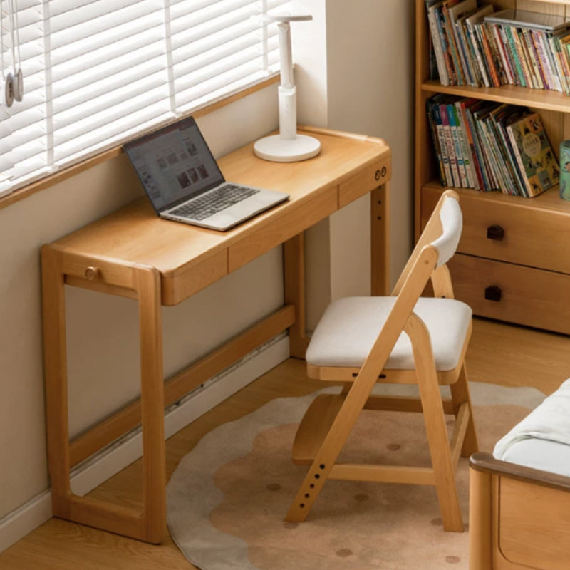 Penelope 80cm/100cm/120cm Solid Beech Wood Height Adjustable Single Study/Office Desk/Table With Drawer For Study Room