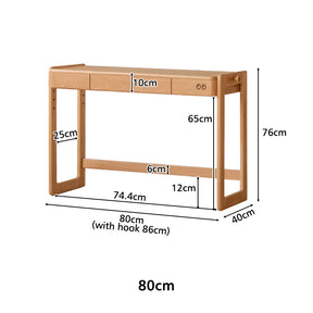 Penelope 80cm/100cm/120cm Solid Beech Wood Height Adjustable Single Study/Office Desk/Table With Drawer For Study Room