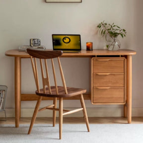 Raven 140cm FAS-Graded Solid Cherry Wood Single Storage Office Desk/Computer Table With Drawer For Study Room Natural Wood Color