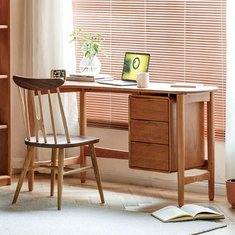 Raven 140cm FAS-Graded Solid Cherry Wood Single Storage Office Desk/Computer Table With Drawer For Study Room Natural Wood Color