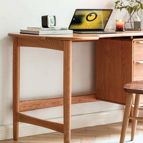 Raven 140cm FAS-Graded Solid Cherry Wood Single Storage Office Desk/Computer Table With Drawer For Study Room Natural Wood Color