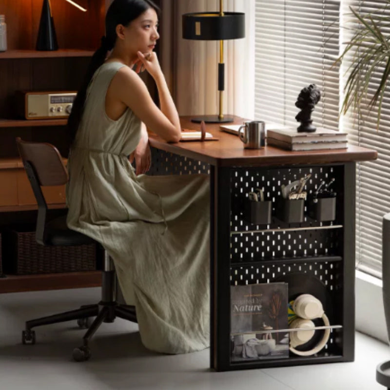 Quincy 1.2m/1.4m FAS-Graded Solid Black Walnut Wood Single Storage Office Desk/Computer Table For Study Room