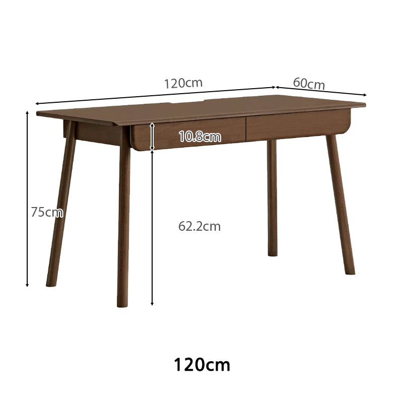 Yvette 80cm/120cm Rubberwood Single Study/Office Desk/Table With Drawer For Home Walnut Color