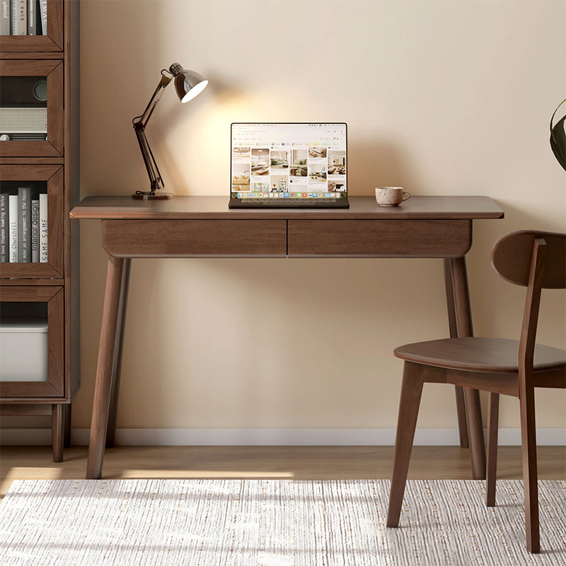 Yvette 80cm/120cm Rubberwood Single Study/Office Desk/Table With Drawer For Home Walnut Color