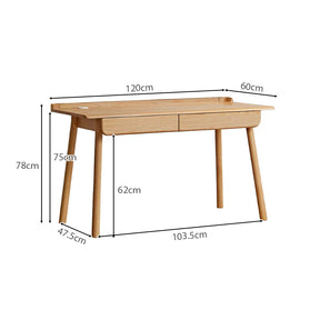 Abrielle 120cm FAS-Graded Solid American Oak Wood Desk/Table With Drawer Natural Wood Color