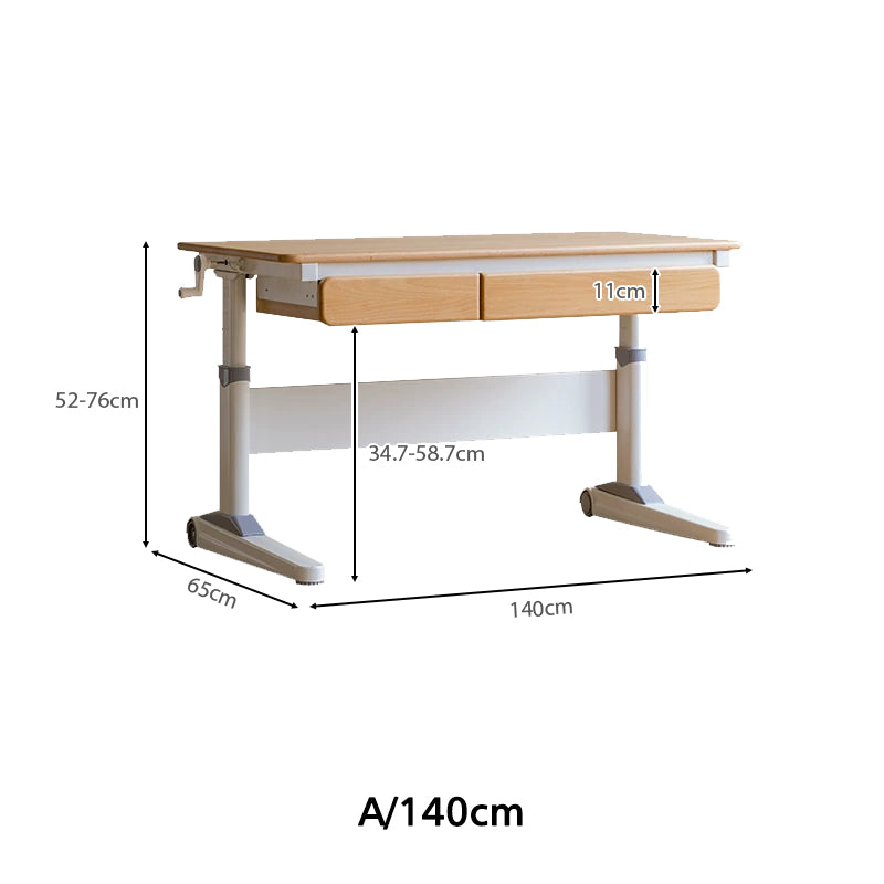 Yael 120cm/140cm Solid Beech Wood Single Office Desk/Computer Table With Cabinet/Bookcase/Drawer White & Natural Wood Color
