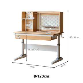 Yael 120cm/140cm Solid Beech Wood Single Office Desk/Computer Table With Cabinet/Bookcase/Drawer White & Natural Wood Color