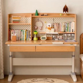 Yael 120cm/140cm Solid Beech Wood Single Office Desk/Computer Table With Cabinet/Bookcase/Drawer White & Natural Wood Color