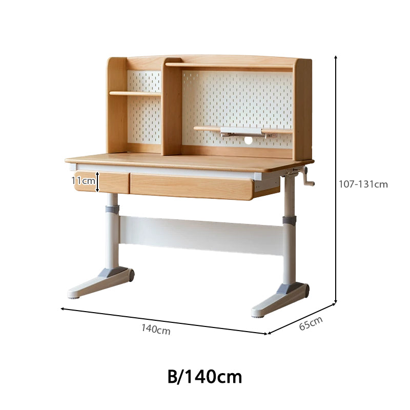 Yael 120cm/140cm Solid Beech Wood Single Office Desk/Computer Table With Cabinet/Bookcase/Drawer White & Natural Wood Color
