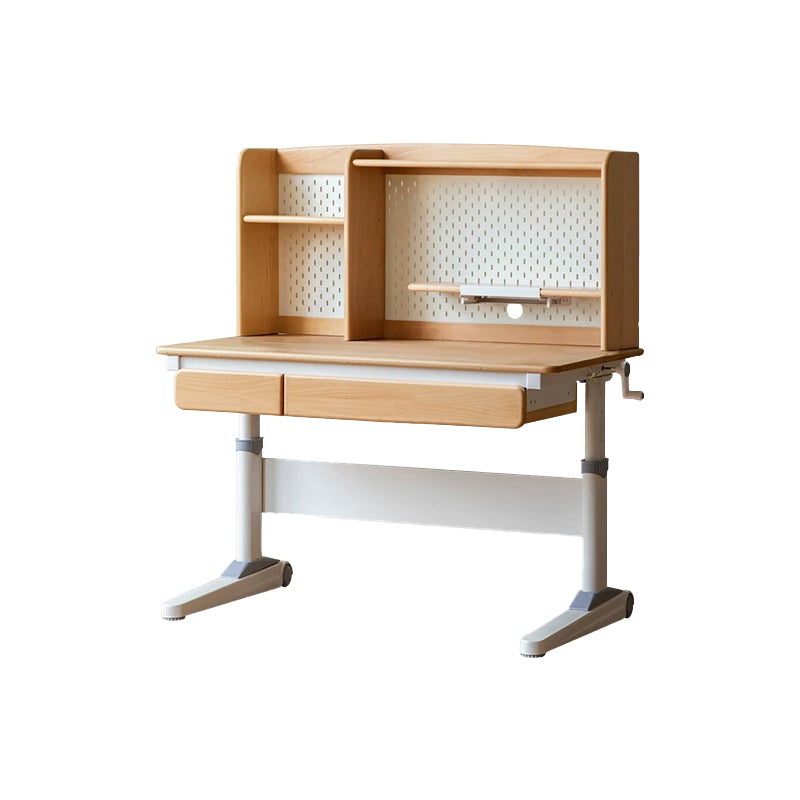 Yael 120cm/140cm Solid Beech Wood Single Office Desk/Computer Table With Cabinet/Bookcase/Drawer White & Natural Wood Color