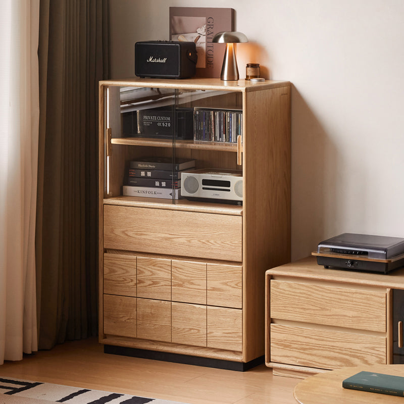 Jordon 70cm FAS-Graded Solid American Oak Wood Bookcase Display Shelf/Storage Cabinet With Lighting