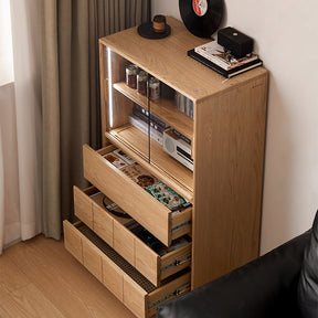 Jordon 70cm FAS-Graded Solid American Oak Wood Bookcase Display Shelf/Storage Cabinet With Lighting