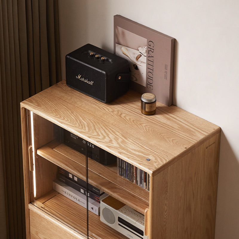 Jordon 70cm FAS-Graded Solid American Oak Wood Bookcase Display Shelf/Storage Cabinet With Lighting