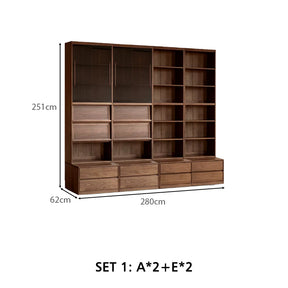 Martina FAS-Graded Solid Black Walnut Wood Floor-standing Bookcase Modular Display Shelf & Storage With Seat/Drawer Multiple Model