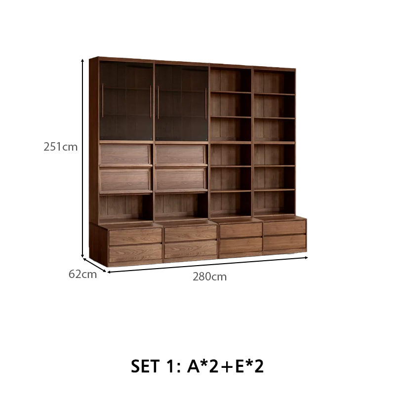 Martina FAS-Graded Solid Black Walnut Wood Floor-standing Bookcase Modular Display Shelf & Storage With Seat/Drawer Multiple Model