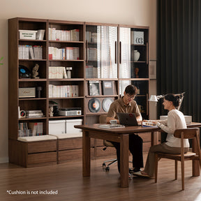Martina FAS-Graded Solid Black Walnut Wood Floor-standing Bookcase Modular Display Shelf & Storage With Seat/Drawer Multiple Model