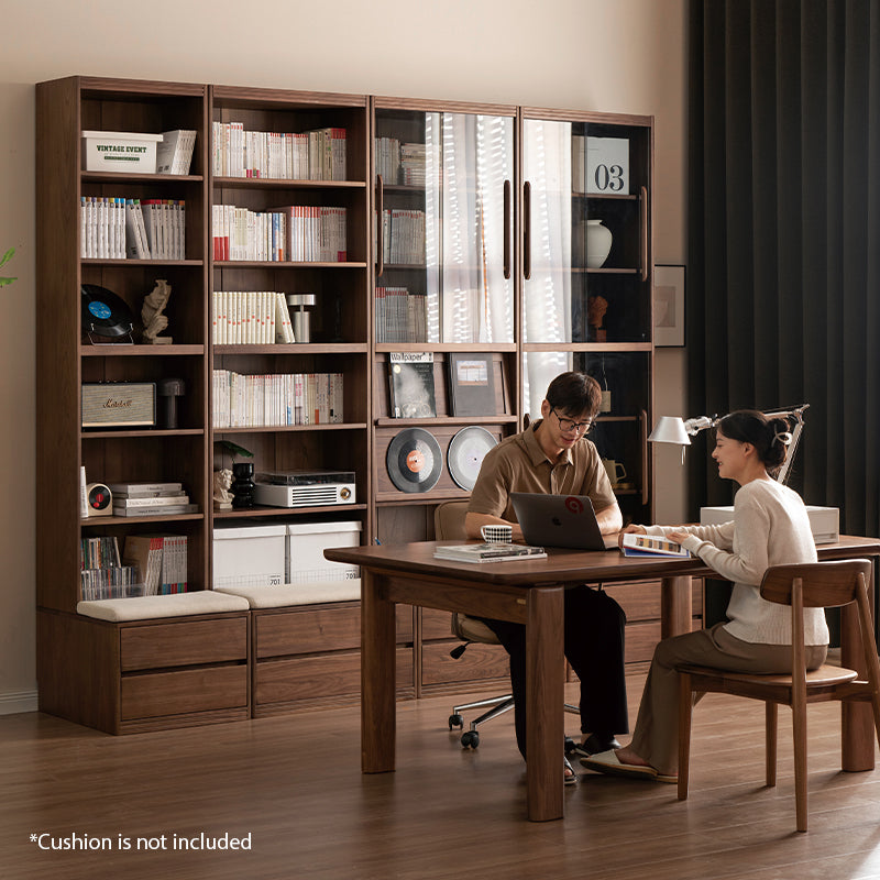 Martina FAS-Graded Solid Black Walnut Wood Floor-standing Bookcase Modular Display Shelf & Storage With Seat/Drawer Multiple Model
