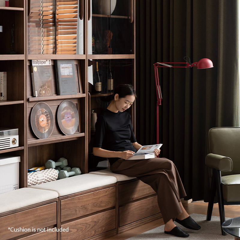 Martina FAS-Graded Solid Black Walnut Wood Floor-standing Bookcase Modular Display Shelf & Storage With Seat/Drawer Multiple Model
