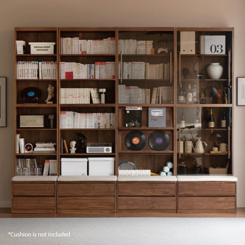 Martina FAS-Graded Solid Black Walnut Wood Floor-standing Bookcase Modular Display Shelf & Storage With Seat/Drawer Multiple Model