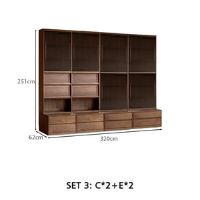 Martina FAS-Graded Solid Black Walnut Wood Floor-standing Bookcase Modular Display Shelf & Storage With Seat/Drawer Multiple Model