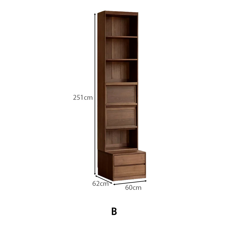 Martina FAS-Graded Solid Black Walnut Wood Floor-standing Bookcase Modular Display Shelf & Storage With Seat/Drawer Multiple Model