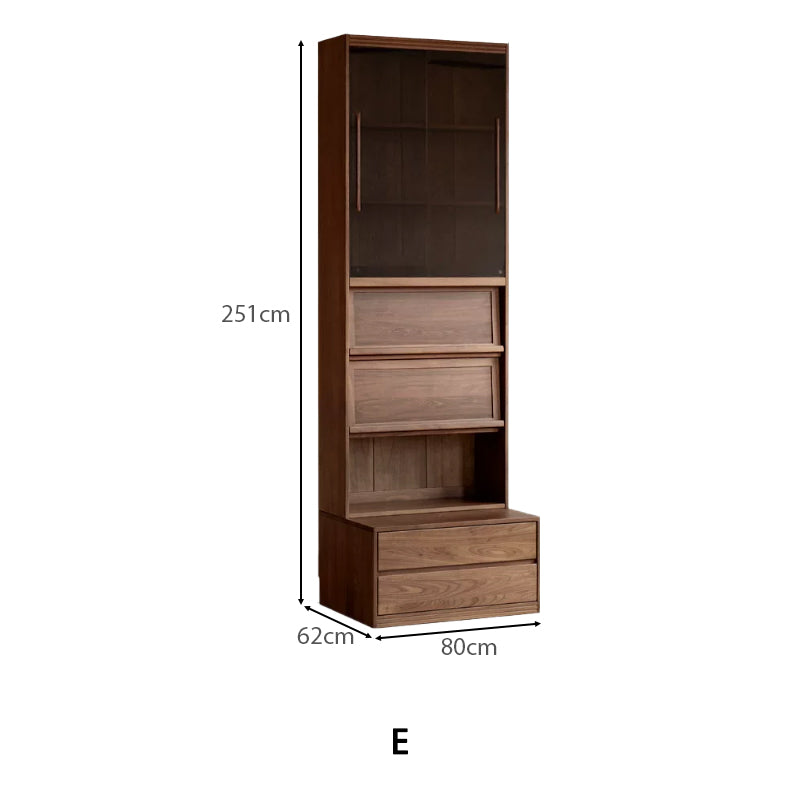 Martina FAS-Graded Solid Black Walnut Wood Floor-standing Bookcase Modular Display Shelf & Storage With Seat/Drawer Multiple Model