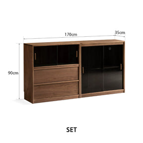 Ezra FAS-Graded Solid Black Walnut Wood Floor-standing Modular Storage Cabinet Chest Set for Home