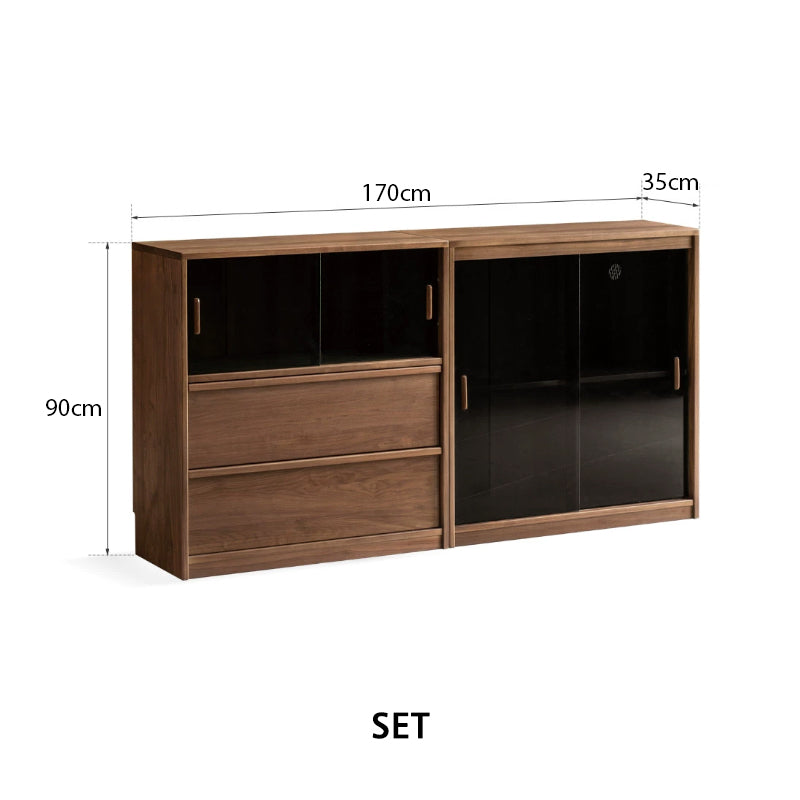 Ezra FAS-Graded Solid Black Walnut Wood Floor-standing Modular Storage Cabinet Chest Set for Home