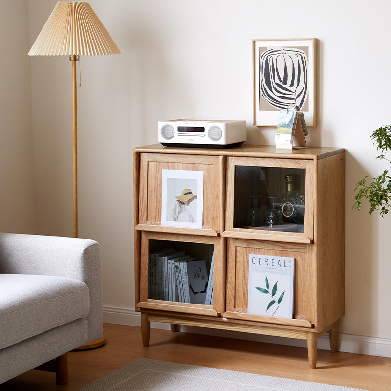 Fred FAS-Graded Solid American Oak Wood Flip-door Bookcase Display Shelf/Storage Cabinet