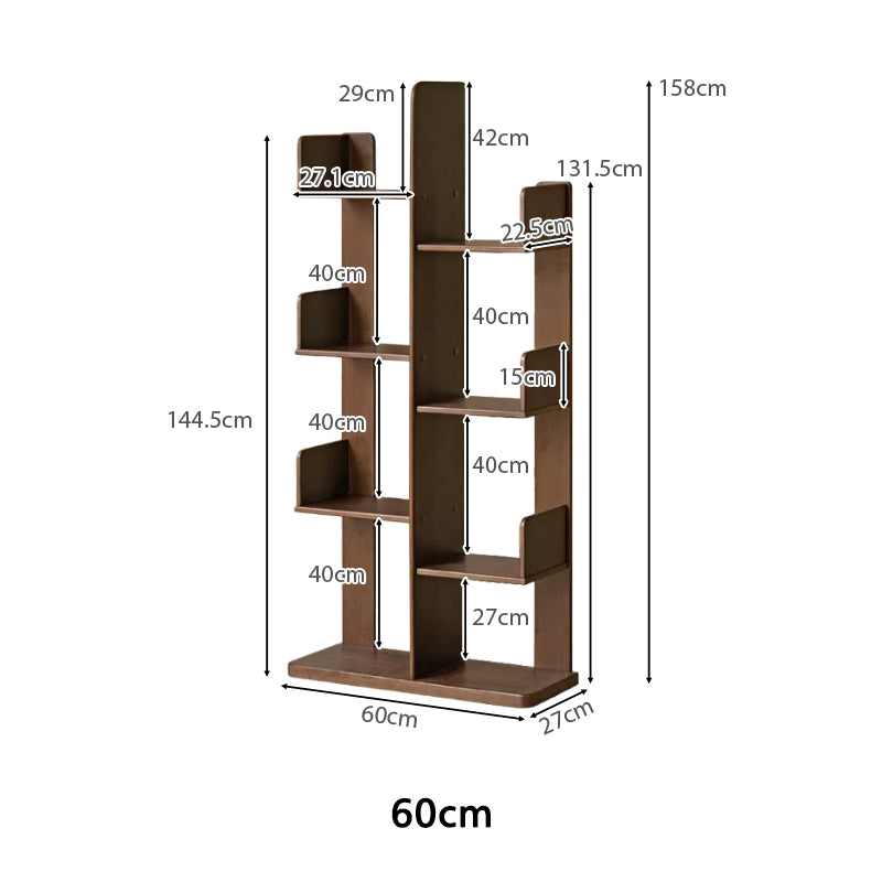 Wade 60cm/80cm Rubberwood Floor Bookshelf/Media Storage Shelves Walnut Color
