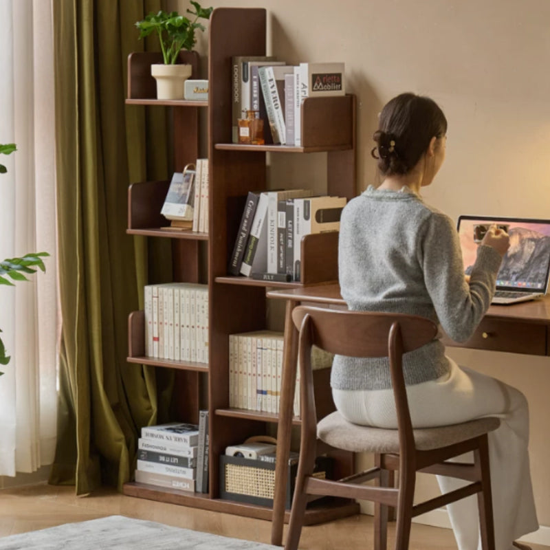 Wade 60cm/80cm Rubberwood Floor Bookshelf/Media Storage Shelves Walnut Color