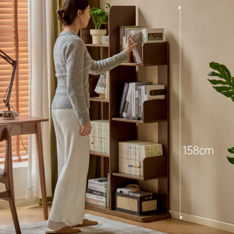 Wade 60cm/80cm Rubberwood Floor Bookshelf/Media Storage Shelves Walnut Color