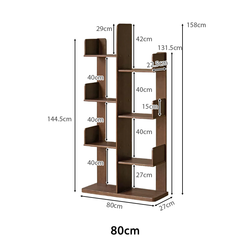 Wade 60cm/80cm Rubberwood Floor Bookshelf/Media Storage Shelves Walnut Color