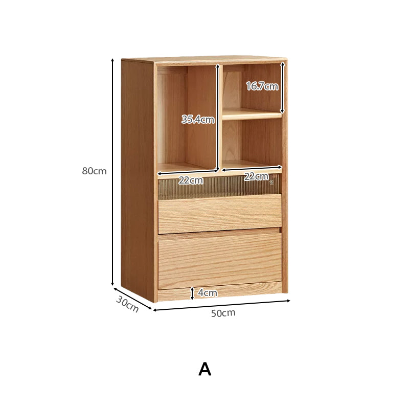 Zebedee FAS-Graded Solid American Oak Wood Floor-standing Modular Storage Cabinet Chest Set/Bookcase for Home Natural Wood Color