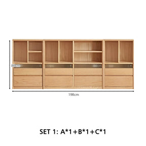 Zebedee FAS-Graded Solid American Oak Wood Floor-standing Modular Storage Cabinet Chest Set/Bookcase for Home Natural Wood Color