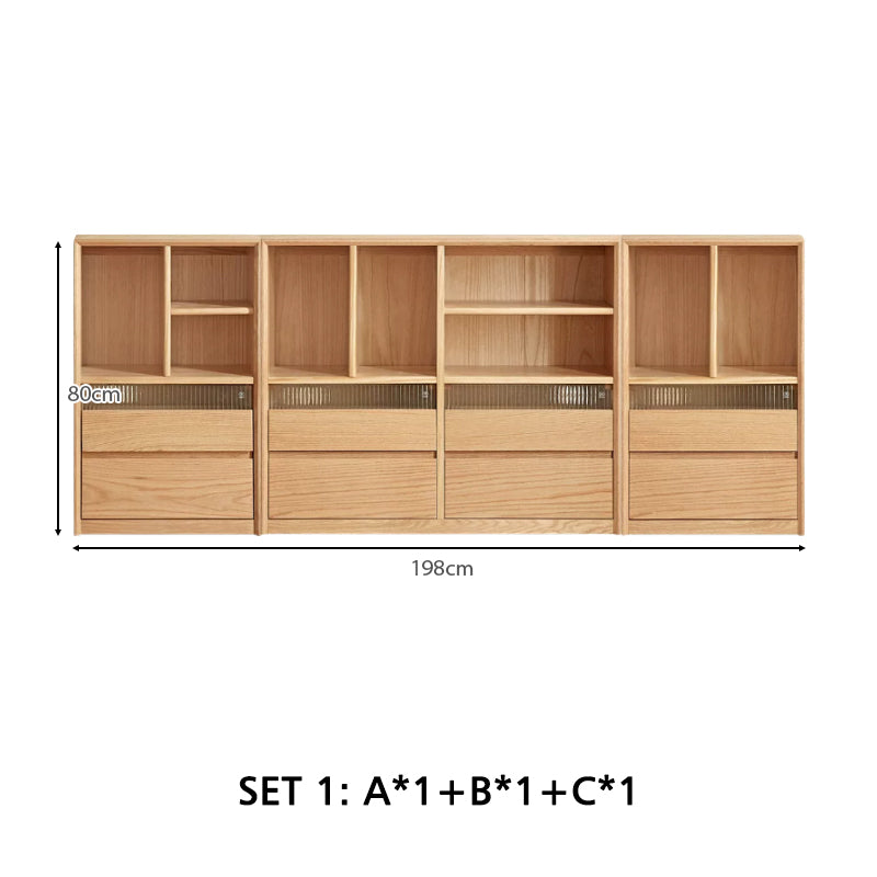 Zebedee FAS-Graded Solid American Oak Wood Floor-standing Modular Storage Cabinet Chest Set/Bookcase for Home Natural Wood Color