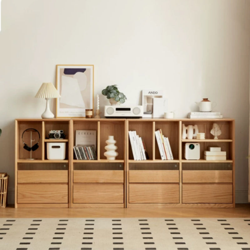 Zebedee FAS-Graded Solid American Oak Wood Floor-standing Modular Storage Cabinet Chest Set/Bookcase for Home Natural Wood Color