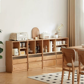 Zebedee FAS-Graded Solid American Oak Wood Floor-standing Modular Storage Cabinet Chest Set/Bookcase for Home Natural Wood Color
