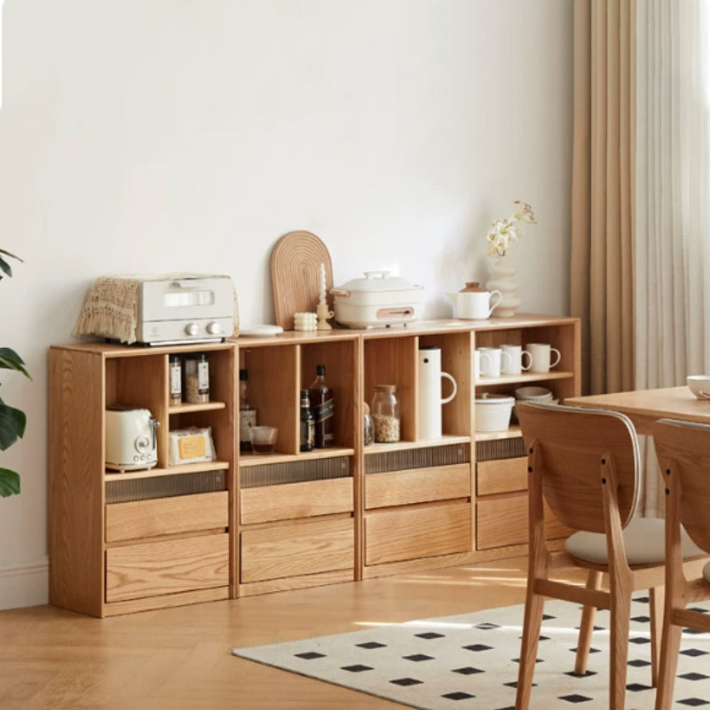 Zebedee FAS-Graded Solid American Oak Wood Floor-standing Modular Storage Cabinet Chest Set/Bookcase for Home Natural Wood Color