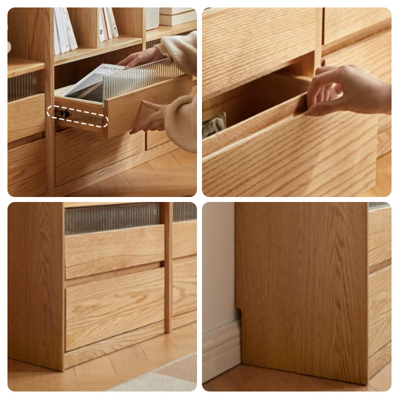 Zebedee FAS-Graded Solid American Oak Wood Floor-standing Modular Storage Cabinet Chest Set/Bookcase for Home Natural Wood Color