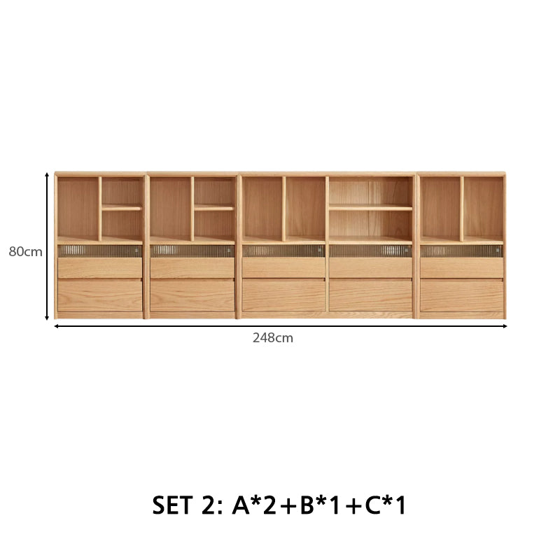 Zebedee FAS-Graded Solid American Oak Wood Floor-standing Modular Storage Cabinet Chest Set/Bookcase for Home Natural Wood Color