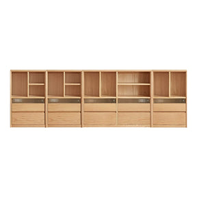 Zebedee FAS-Graded Solid American Oak Wood Floor-standing Modular Storage Cabinet Chest Set/Bookcase for Home Natural Wood Color