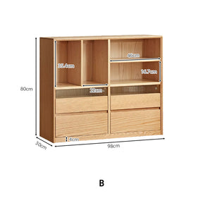 Zebedee FAS-Graded Solid American Oak Wood Floor-standing Modular Storage Cabinet Chest Set/Bookcase for Home Natural Wood Color