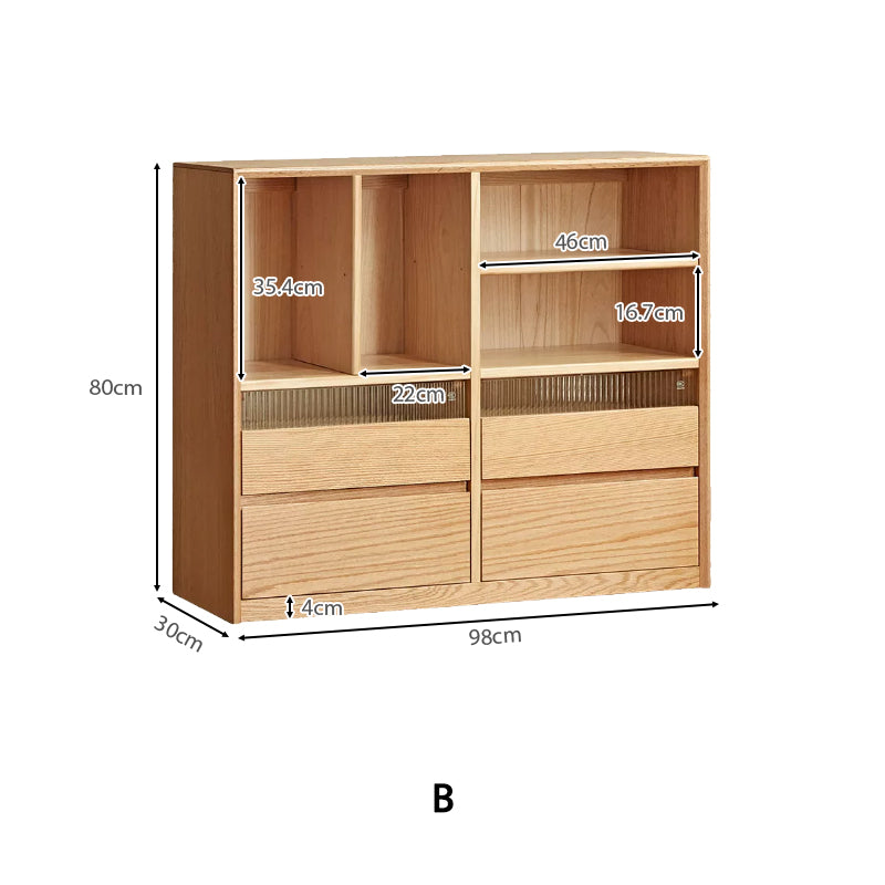 Zebedee FAS-Graded Solid American Oak Wood Floor-standing Modular Storage Cabinet Chest Set/Bookcase for Home Natural Wood Color